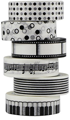UOOOM 6 Rolls 10M x 15MM Washi Tape Set Masking Tape Schwarz Weiß Muster Dekoband Klebebänder DIY Scrapbook deko (Weiß)
