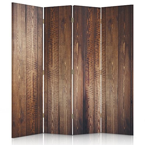 Feeby Paravent Planche Bois 4 Panneaux 145x180 cm Une Seule Côté Cloison De Séparation Écran Pliant Paravent Interieur Décoratif Mur Espagnol Impression sur Toile Chambre d'enfant Salon Bureau Brun
