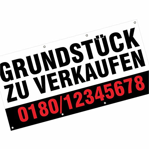 Banner Grundstück zu ver kaufen mit Ihrem Wunschdruck Text Telefonnummer 2x1m LKW Plane 510g