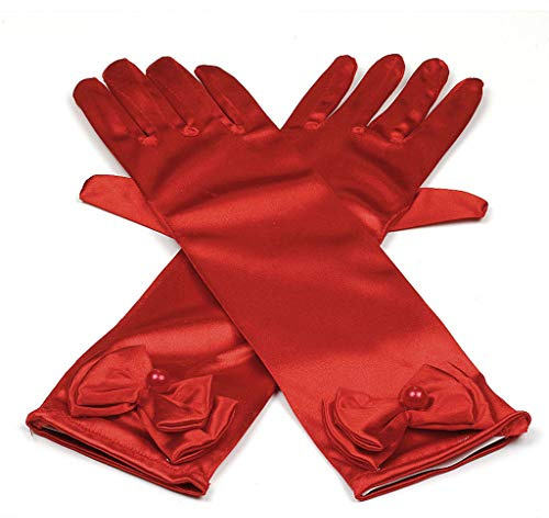 RUNHENG Kids Stretchy Satin Long Finger Dress Bowknot Gloves, 29cm
