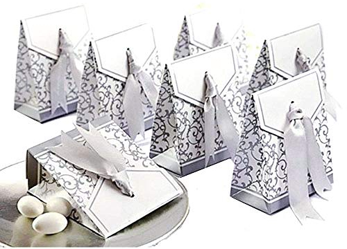 JZK 50x Silber Partygeschenke Box Papier Kleine Geschenkbox für Silber Hochzeit stag 25 Jahre Jahrestag Party Süßigkeiten Konfetti Box, Geburtstag, Taufe, Abschlussfeier, Weihnachtsgeschenke Box