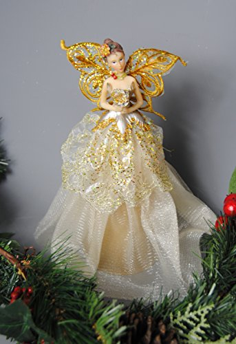 Four Seasons Liverpool - Gold Glitzer Fee/Engel Christbaumspitze - Glamourös - 23 cm hoch - Weihnachten - Winter - Baumschmuck - Gold - Weihnachtsbaumschmuck