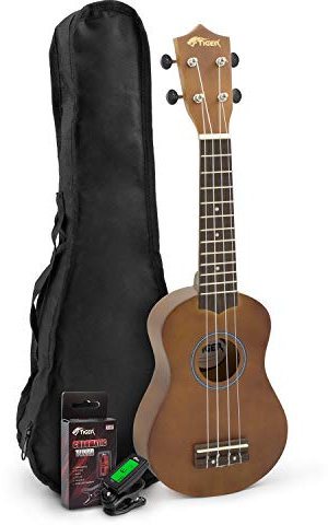 TIGER Ukulele Soprano per Principianti, colore Naturale, Con Custodia e Accordatore Cromatico Inclusi, Ukulele e Sintonizzatore, Marrone (Natural)
