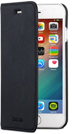 CASEZA iPhone SE 2020 Flip Case/iPhone 8 / iPhone 7 Black Oslo PU Leather Premium Vegan Leather Wallet Book Folio Cover for the Original Apple iPhone SE, 8 & 7 (4.7 inch) - Magnetic Closure