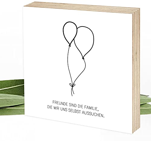 Wunderpixel® Holzbild Freundschaft - Freunde sind Familie - 15x15x2cm zum Hinstellen/Aufhängen, echtes Foto mit Spruch auf Holz - schwarz-weißes Wand-Bild Aufsteller Dekoration Geschenk