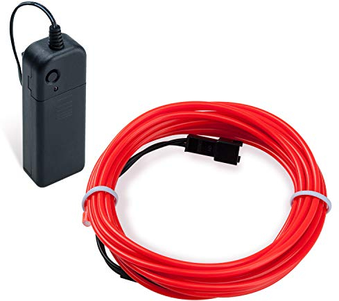 COVVY EL Wire LED Neon Flessibile Elettroluminescente Filo EL Fili Super Luminoso Stroboscopico Controllo di o Abito Cosplay Festa Halloween Natale Party Carnevale Decorazione (Rosso, 5M)