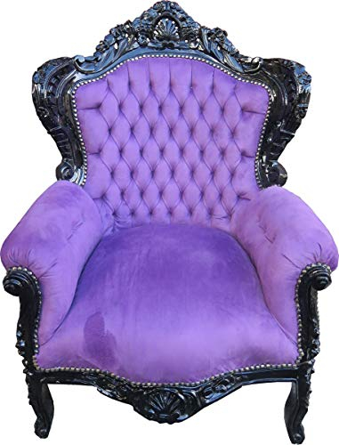 Casa Padrino Barock Sessel King Lila/Schwarz 85 x 85 x H. 120 cm - Antike Möbel