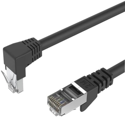 Kabelbude.eu Netzwerkkabel LAN Kabel Patchkabel RJ45 Cat 6 S/FTP PIMF gewinkelt 90° Ethernet 2m Schwarz