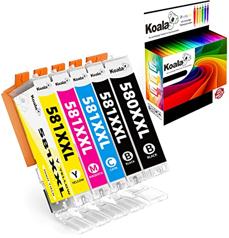 Koala 5er-Pack 580XXL Druckerpatronen Kompatibel für PGI-580XXL CLI-581XXL PGI-580 CLI-581 PGI580 CLI581für Pixma TR8550 TS6150 TS6250 TS8250 TS8150 TR7550 TS9550 TS6151 TS9155 TR8500