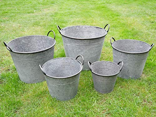 Annibells Large Round Galvanised Metal Bucket Planters Flower Pots (X Large)