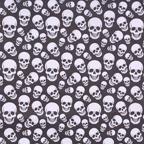 Baumwolle in Premium-Qualität, lächelnde Totenköpfe, Meterware, 110 cm breit, schwarz und weiß