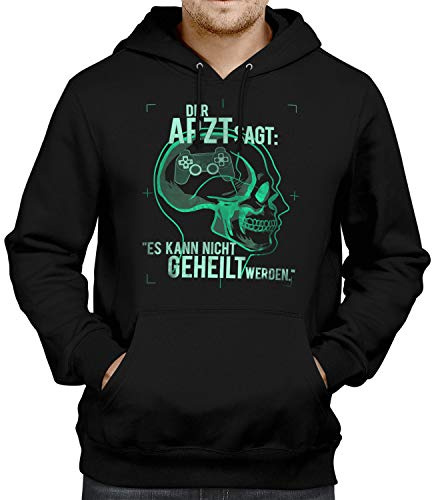 Fashionalarm Herren Kapuzenpullover - Der Arzt SAGT es kann Nicht geheilt Werden - Gaming Controller 1 | Fun Hoodie lustige Geschenk-Idee, Schwarz 4XL