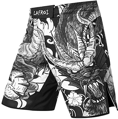 LAFROI Mens MMA Cross Training Boxing Shorts Trunks Fight Wear with Drawstring and Pocket-QJK01(Dragon,LG)