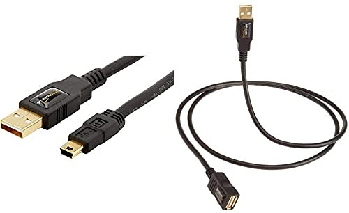 Amazon Basics USB 2.0 A-Male to A-Female Extension Cable 3 m / 9.8 Feet & USB 2.0 A-Male to Mini-B Cable 1.8 m / 6 Feet