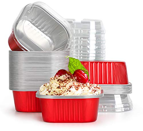 Eusoar Lot de 50 gobelets en aluminium avec couvercles, 10 x 9 x 4,2 cm 300 ml 300 ml