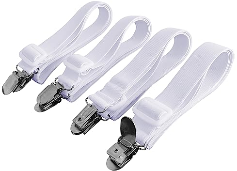 Beedsooth 4 Stück Bettlakenspanner verstellbar(60-200cm), Elastische betttuchspanner, Spanner für Bettlaken, Lakenspanner mit Metallklammern für Bettlaken, Bügelbrett, Matratze oder Sofa, Weiß
