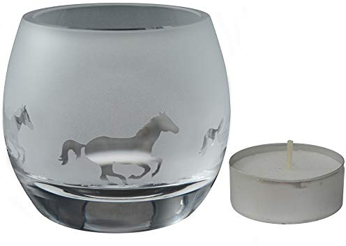 Milford Collection Animo Glas-Teelichthalter, klein, Kristalltier-Design, galoppierende Pferde