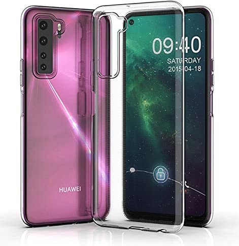 Suncase Funda de silicona transparente compatible con Huawei P40 Lite 5G – Resistente a los golpes, transparente, flexible, TPU Case Funda protectora para teléfono móvil, incluye protector de pantalla