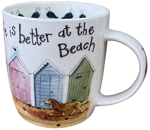 Alex Clark Life is Better at The Beach Dog Mug - Seaside Theme - Original Artwork - Cup for Animal Lovers - Gift Ideas - Perfect for Coffee & Tea - Vegan Friendly - Designed in The UK...