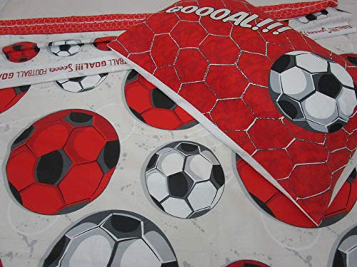 Bettwäsche-Set für Einzelbett, Motiv: Fußball, Farbe: Rot/Schwarz, 100 % Baumwolle, aus Naturfaser, hergestellt in Italien.