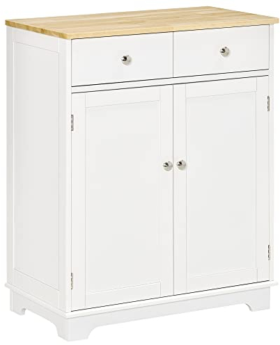 HOMCOM Meuble de Rangement Buffet Salon avec placards à Portes, 2 tiroirs et étagère réglable, Armoire de Rangement pour Salon, Cuisine, Chambre, Blanc et Bois Naturel