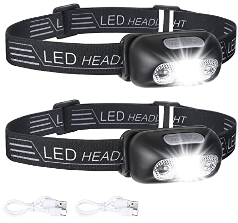 flintronic LED Linterna Frontal, 2PCS 3 Modos Recargable Linternas Frontales con Función de Control Del Sensor, 1500 Lumens Linternas LED USB Recargable Impermeable para Camping, Excursión, Pesca