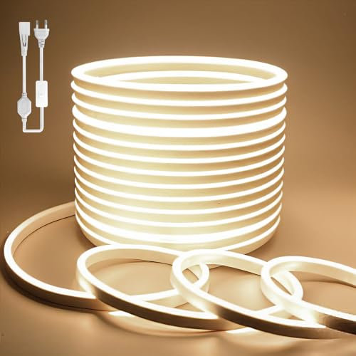 BAGZY Tira LED 220V Exterior Impermeable 20M Neón Flexible IP65 120 LED/M Strip Light Luz de la Cuerda,para Dormitorio,Bar,Sala de juegos,Cumpleaños,Fiesta de Navidad(Blanco Natural,20 Metros)