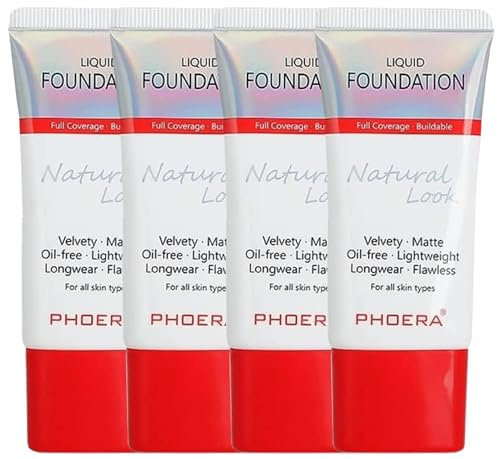 Glamza Phoera Foundation Full Coverage Makeup Set - 24hr Long Lasting Oil Control - Same Foundation Smarter Packaging - Inc x4 30ml Foundation & Silicone Blender Sponge (101 Porcelain)
