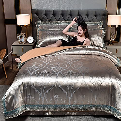 Draps Housse 140x190,Parure De Lit Avec Housse De Couette En Microfibre,Lit 140 X 190 Avec Sommier,Satin Jacquard Housse De Couette Drap De Soie Taie D'Oreiller Literie Couverture Couvre-Lit HôTel Ap