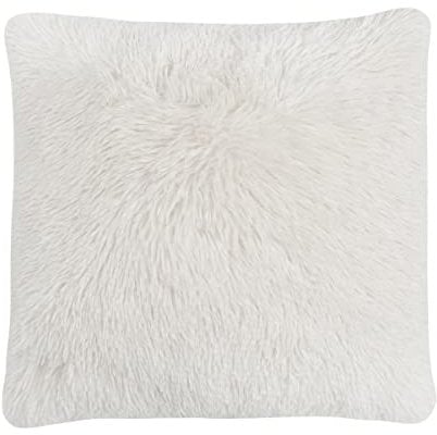 Sleepdown Filled Cushion Shaggy Faux Fur Super Soft Decorative Cushion For Home Decor Sofa Bedroom 18 x 18 - Cream - 45cm x 45cm