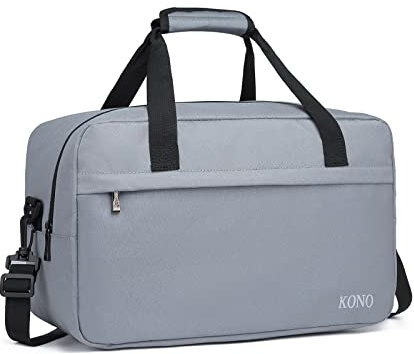 Kono 40x20x25 Holdall Cabin Hand Luggage Travel Carry-on Bag Ryanair Under Seat Flight Bag with Shoulder Strap 20L (Light Grey)