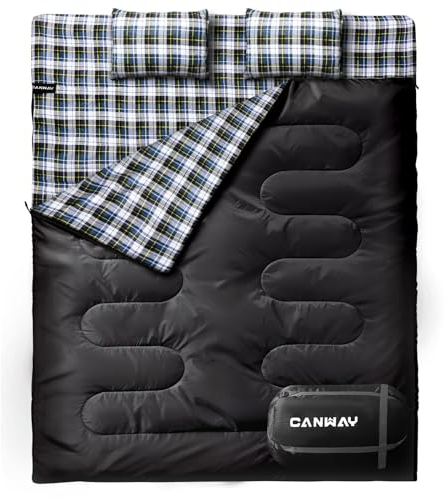 CANWAY Doppelschlafsack Deckenschlafsack 220 x 150cm für 2 Erwachsenen Sommerschlafsack mit 2 Gratis Kissen, eine Tragetasche für Outdoor Camping Wandern…