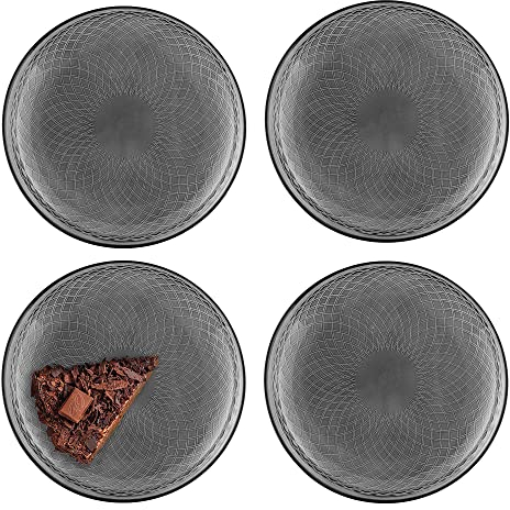 TREND FOR HOME Lot de 4 Petites Assiettes en Verre Assiettes en Couleur à Dessert Salade Tapas Pâtes Gâteau Assiette à Petit-Déjeuner Service de Table | Ø 17.4 cm | Dessin Géométrique | Alisse Smoky