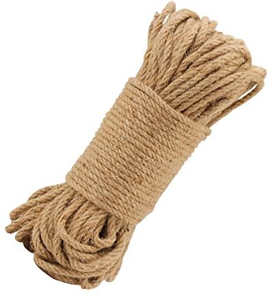 ZEONHAK Cuerda de yute natural de 60 m x 8 mm, cuerda de cáñamo trenzada, cuerda de yute gruesa para poste de rascar, cordel de equipaje