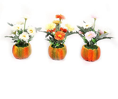 TRUSTTWO 3 Pack Künstliche Chrysantheme Topfpflanzen Gefälschte Blume in Töpfen Badezimmer Küche Indoor Decor Rustikale Tischmittelstück The New
