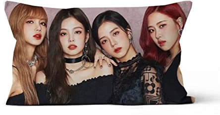 BTS Merchandise Schwarz Pink Rechteckiges Kissen JISOO JENNIE ROS LISA Doppelseitige Figur Druck 45 cm x 45 cm