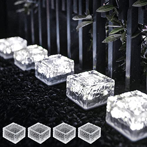 DAZZTIME 4er-Set Solar Glas Pflastersteine Außenleuchte,Solarsteine für Außen Garten Wasserfest,LED Solarlampen Balkon Deko, Wasserdicht Wegbeleuchtung Solar für Garten Terrasse Deko