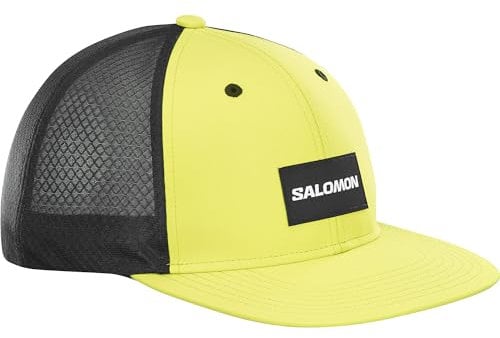 Salomon Trucker Casquette plate unisexe, Trail Running, Randonnée, Marche Velo,Audacieux et polyvalent, Matière recyclée, Respirabilité et confort, Jaune, L/XL