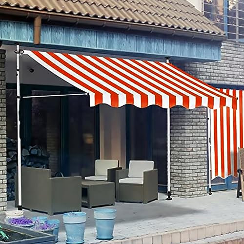 HIAPES Markise Balkon, Klemmmarkise, Retractable Manual Awning, Markise 3/4m Breit ohne Bohren Wasserdicht, für Terrasse (Weiß Stehen) 3m WeißerStänder-8