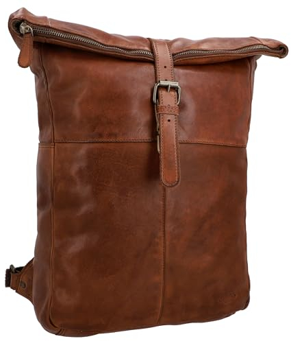 Gusti Leder Rucksack - Henning Vintage Tagesrucksack aus Rindsleder in Braun – Rolltop Rucksack mit Laptopfach für Damen & Herren 13 L