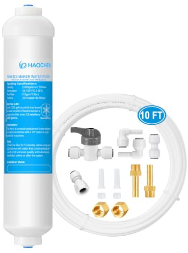 Filtro dell'acqua in linea per macchina del ghiaccio e frigorifero, include una linea dell'acqua da 1/4 e raccordi a pressione per collegare, ideale per fabbricatori di ghiaccio, frigorifero, sistema