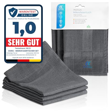 OXIRU Mikrofasertücher 40x40 Set - Perfekt als Poliertuch, Fenstertücher Streifenfrei, Geschirrtücher Mikrofaser, Auto Microfasertücher, Hochglanzfronten und Glastücher