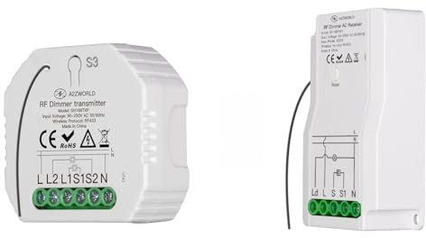 A2ZWORLD Interruptor y LED Dimmer Radio Frecuencia, RF433 Inalámbrico, Dimmer Con Push y RF, Conmutador Compatible con Todos Botón Normalmente Abierto (Kit Dimmer RF 220V 300W)