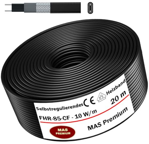 Heizkabel Selbstregulierendes Heizband HEAT Regular-85-CF Selfregulating Heating Cable 10w/m 5–100m Rohrheizung Begleitheizung Wasserleitung Dachrinnenheizung Frostschutzkabel 10°- 85°C (20m)