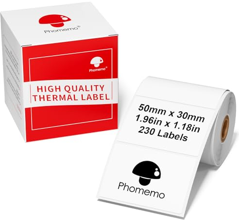 Phomemo M110/M220/M221/M200/M120/M100/M108/M150/M250/M260 Selbstklebende Etiketten, 1.96x1.18(50x30mm) Thermoetiketten papier für Phomemo Etikettendrucker, 230 Etiketten pro Rolle.