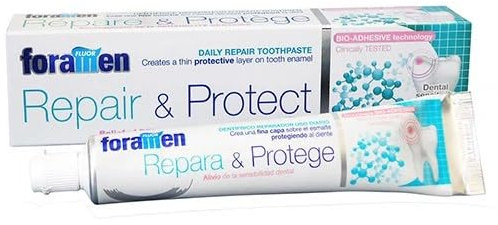 Foramen Zahnpasta, reparierende Zahnpasta für den täglichen Gebrauch, erzeugt eine dünne Schicht auf dem Zahnschmelz und schützt den Zahn. Enthält bio-haftende Wirkstoffe, die seine Wirkung verstärken