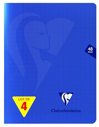 Clairefontaine 322751AMZC Un lot de 4 Cahiers Agrafés Mimesys - 17x22 cm - 48 Pages Grands Carreaux - Papier Blanc 90 g - Couverture Polypro - Couleur : Bleu Marine