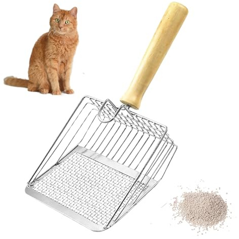 Waneka - Pala para Gatos, Recogedor de cacas de Gato, Limpiador de Arena arenero Gato Metal, Duradero, Acero tamizar Arena Doble filtrado