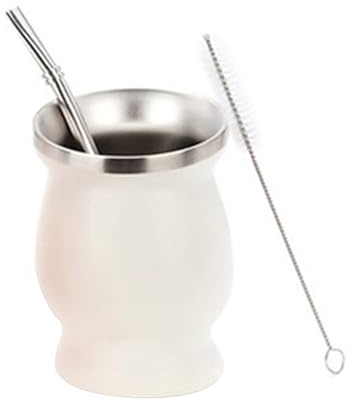 bephible Zucca in acciaio inox con Bombilla Modern Mate Cup a doppia parete Yerba Set spazzola per la pulizia Ricco antiossidante Energy Boost Tea Bianco