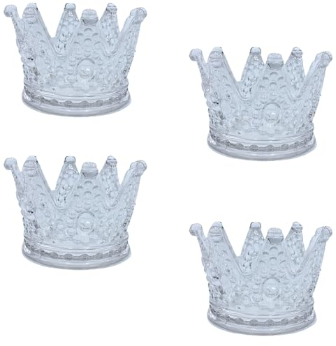 Dekohelden24 4er Set Teelichthalter in Form Einer Krone, aus Glas, transparent, Größe: H/Ø ca. 5 x 8 cm
